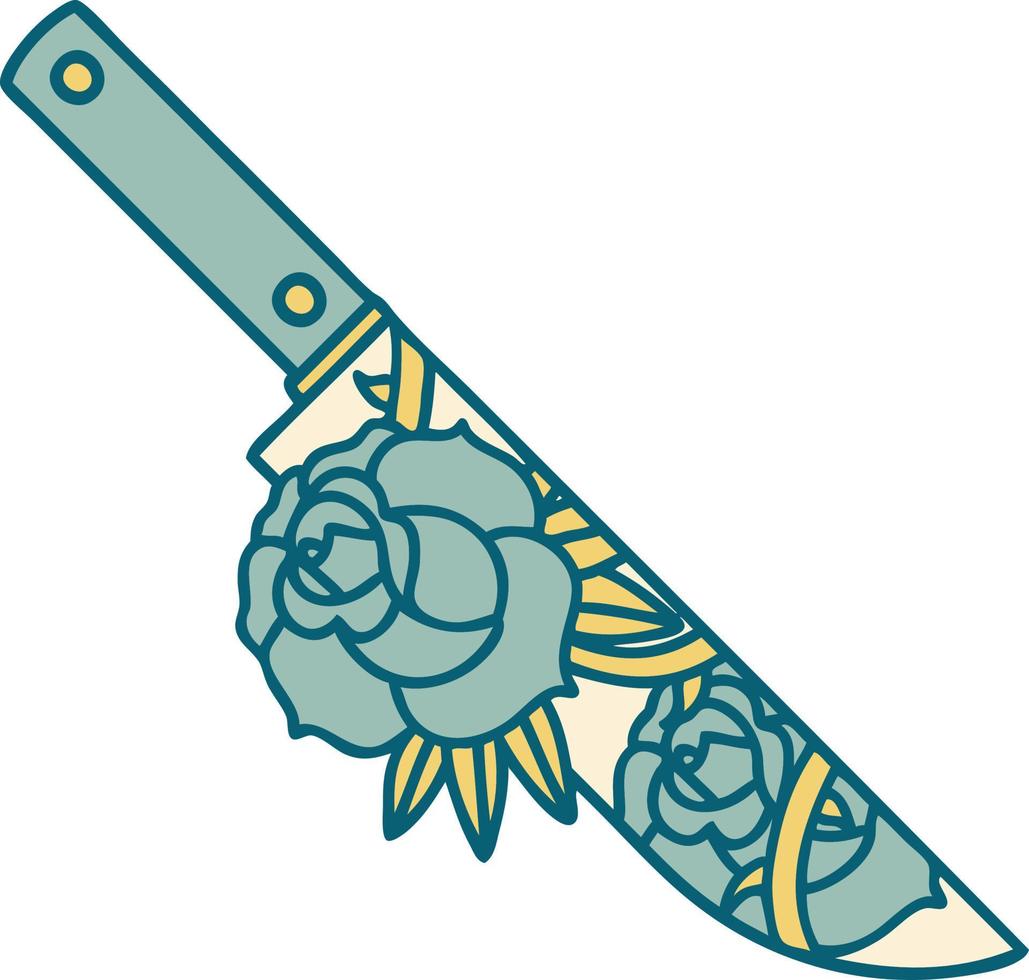 imagem de estilo de tatuagem icônica de um punhal e flores vetor