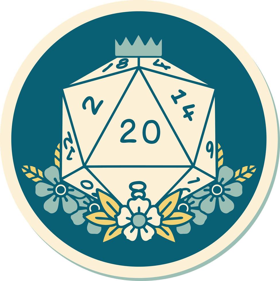 adesivo de tatuagem em estilo tradicional de um d20 vetor