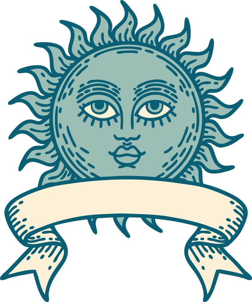 tatuagem tradicional com bandeira de um sol com rosto vetor