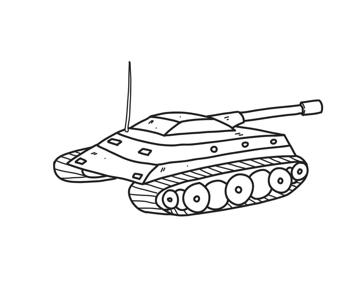 ilustração desenhada à mão do tanque para colorir e arte de linha. crianças colorindo para educação. vetor