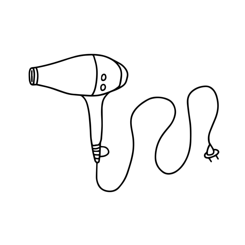 doodle ilustração vetorial secador de cabelo. secador de cabelo elétrico desenhado à mão isolado vetor