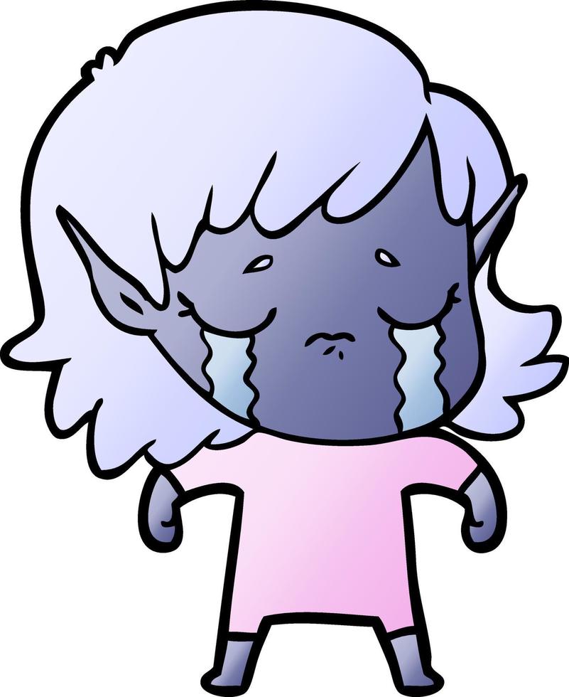 menina elfa chorando de desenho animado vetor