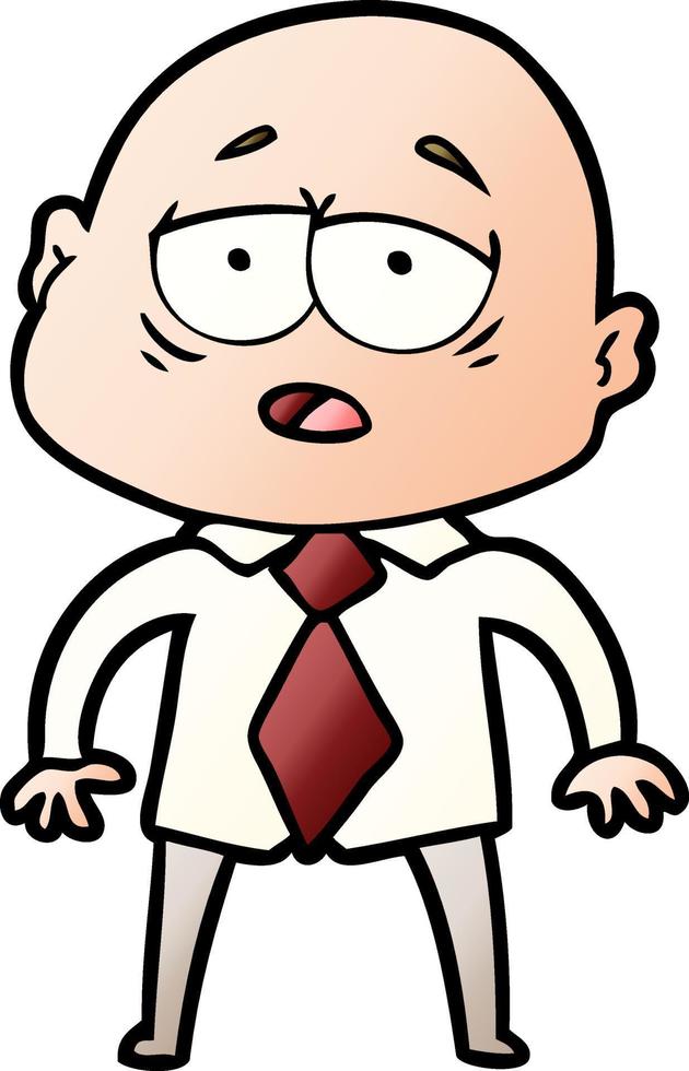 desenho animado homem careca cansado de camisa e gravata vetor