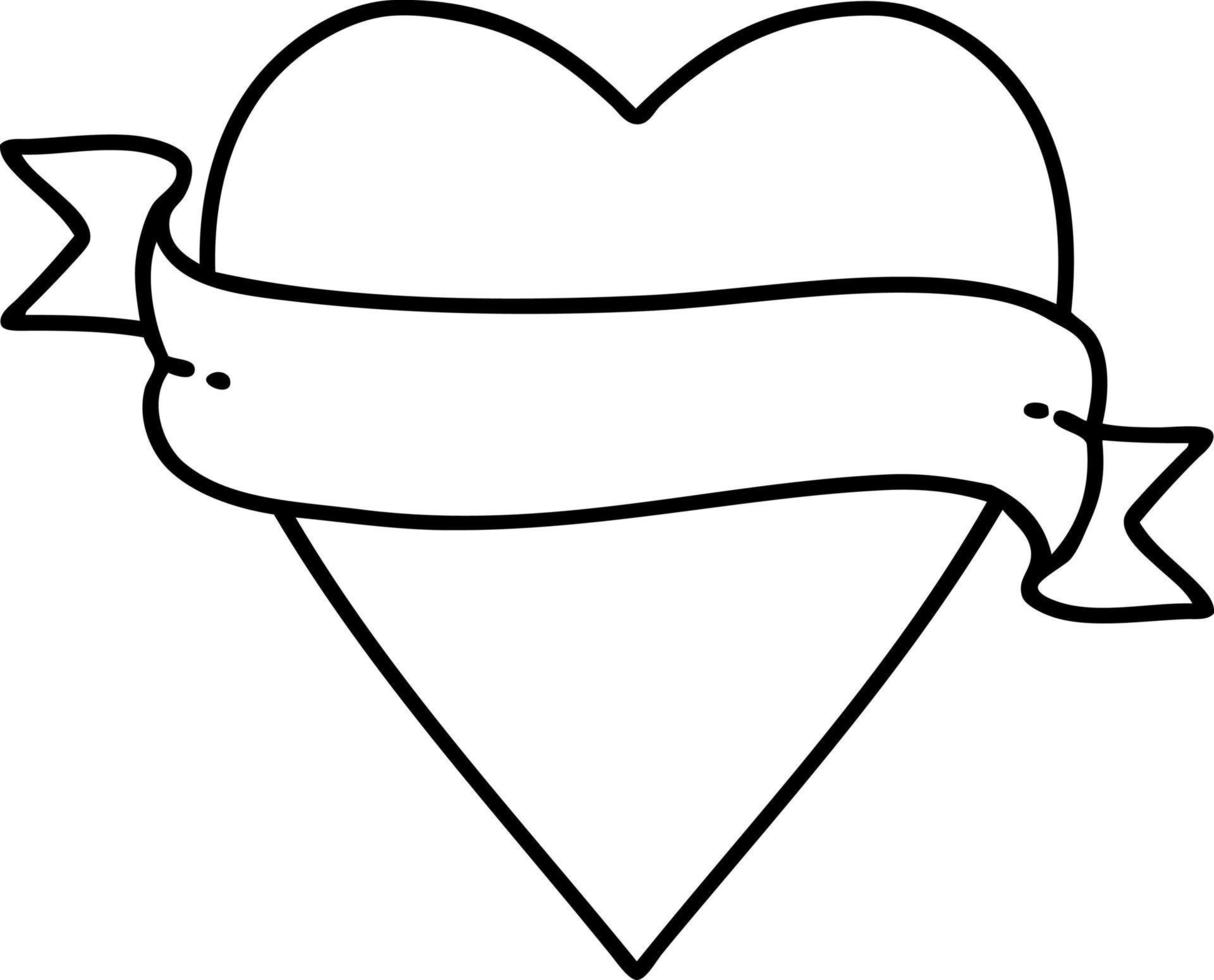 tatuagem em estilo de linha preta de um coração e banner vetor