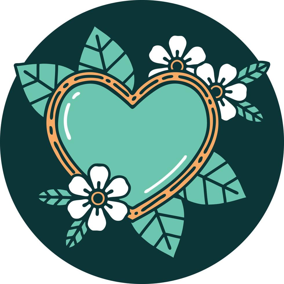 imagem de estilo de tatuagem icônica de um coração botânico vetor