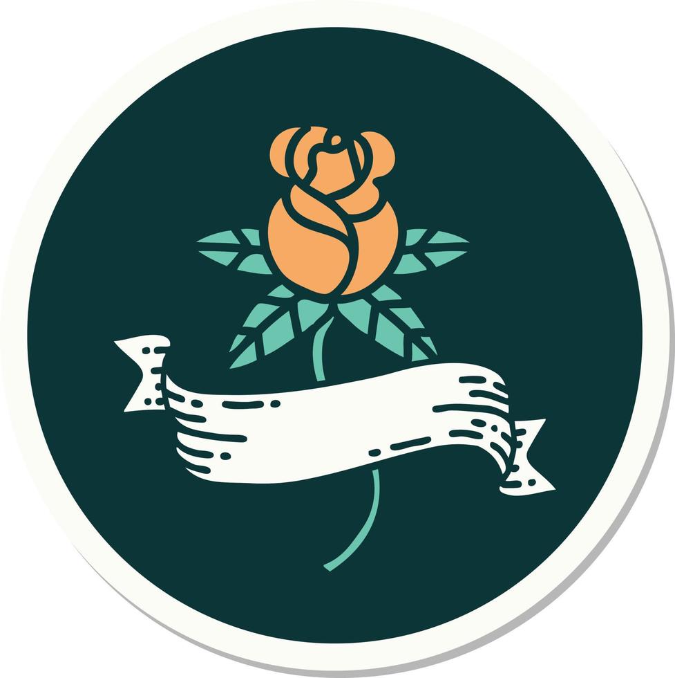 adesivo de tatuagem em estilo tradicional de uma rosa e banner vetor