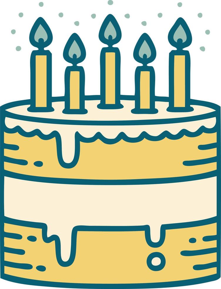 imagem de estilo de tatuagem icônica de um bolo de aniversário vetor