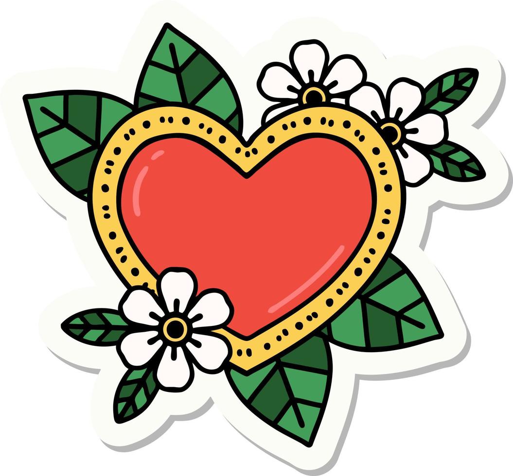 adesivo de tatuagem em estilo tradicional de um coração botânico vetor