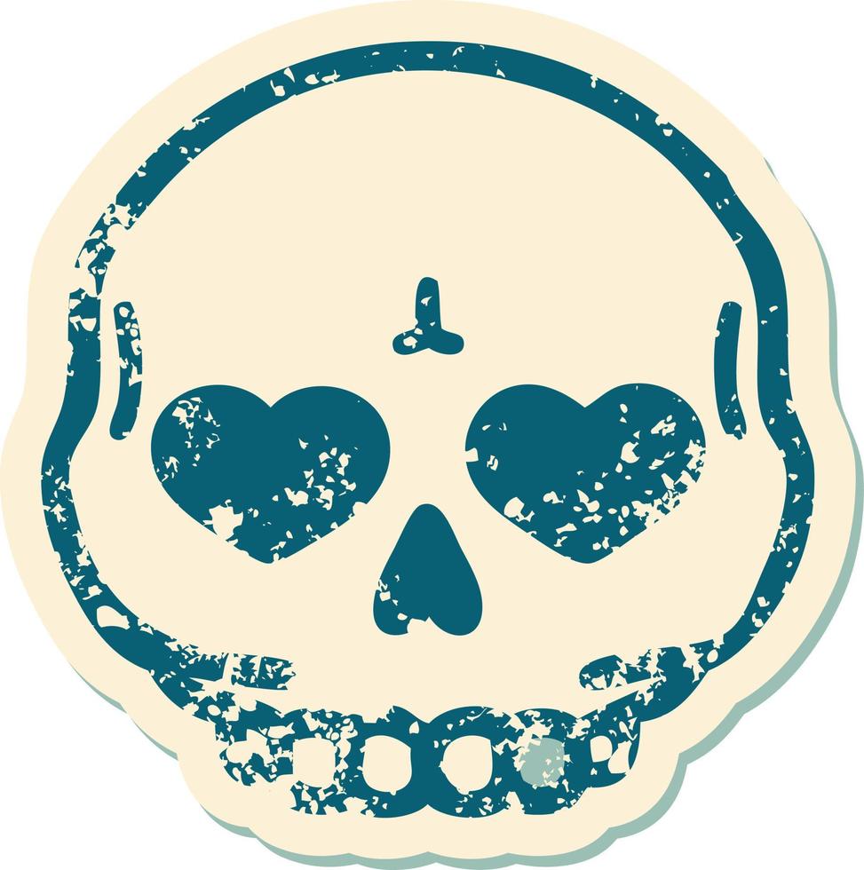 imagem icônica do estilo de tatuagem de adesivo angustiado de um crânio vetor
