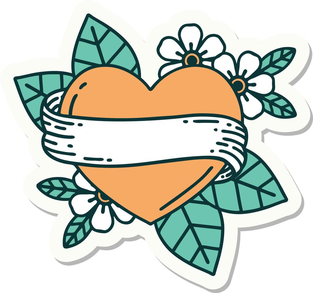 adesivo de tatuagem em estilo tradicional de um coração e banner vetor