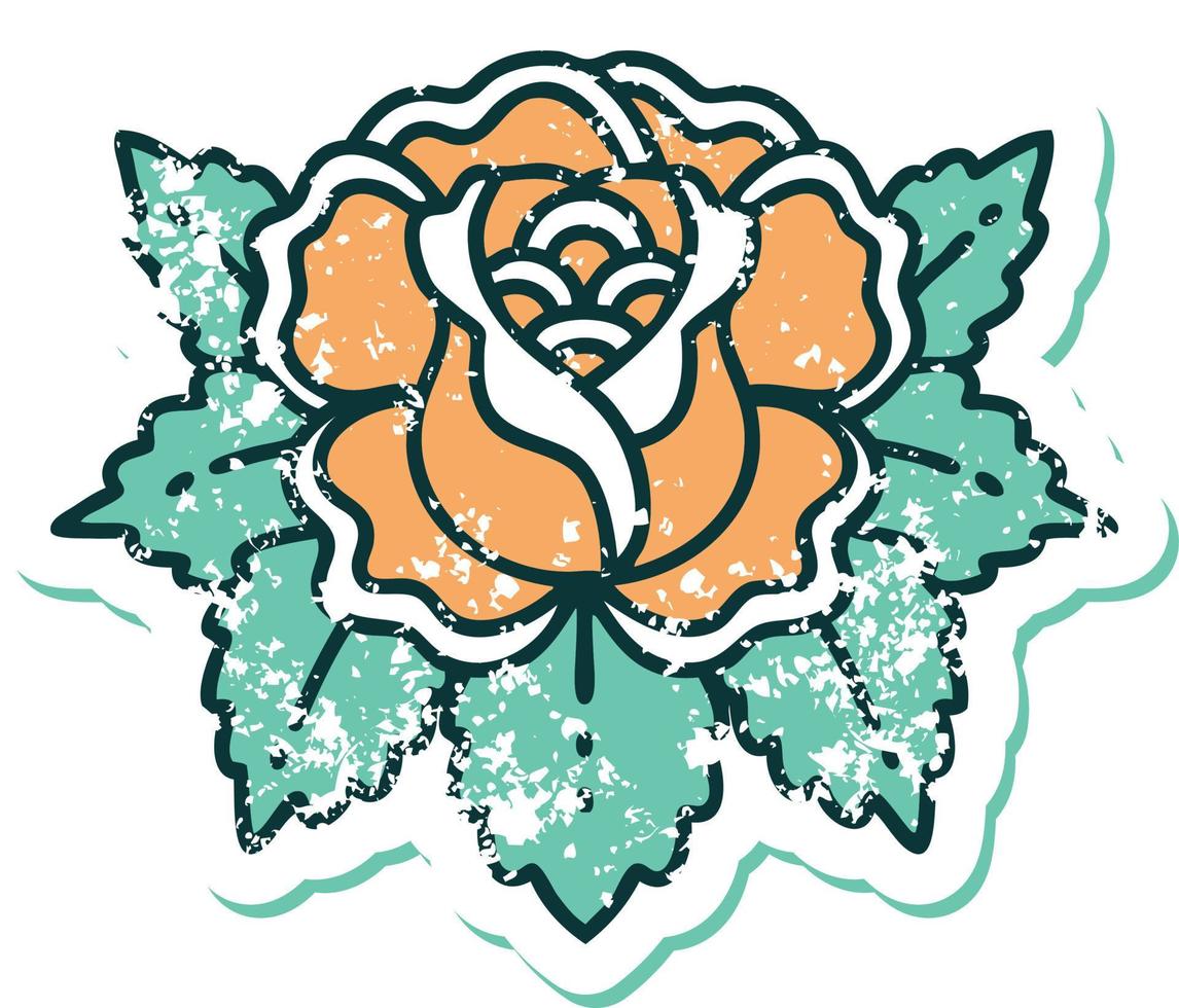 imagem icônica do estilo de tatuagem de adesivo angustiado de uma rosa vetor