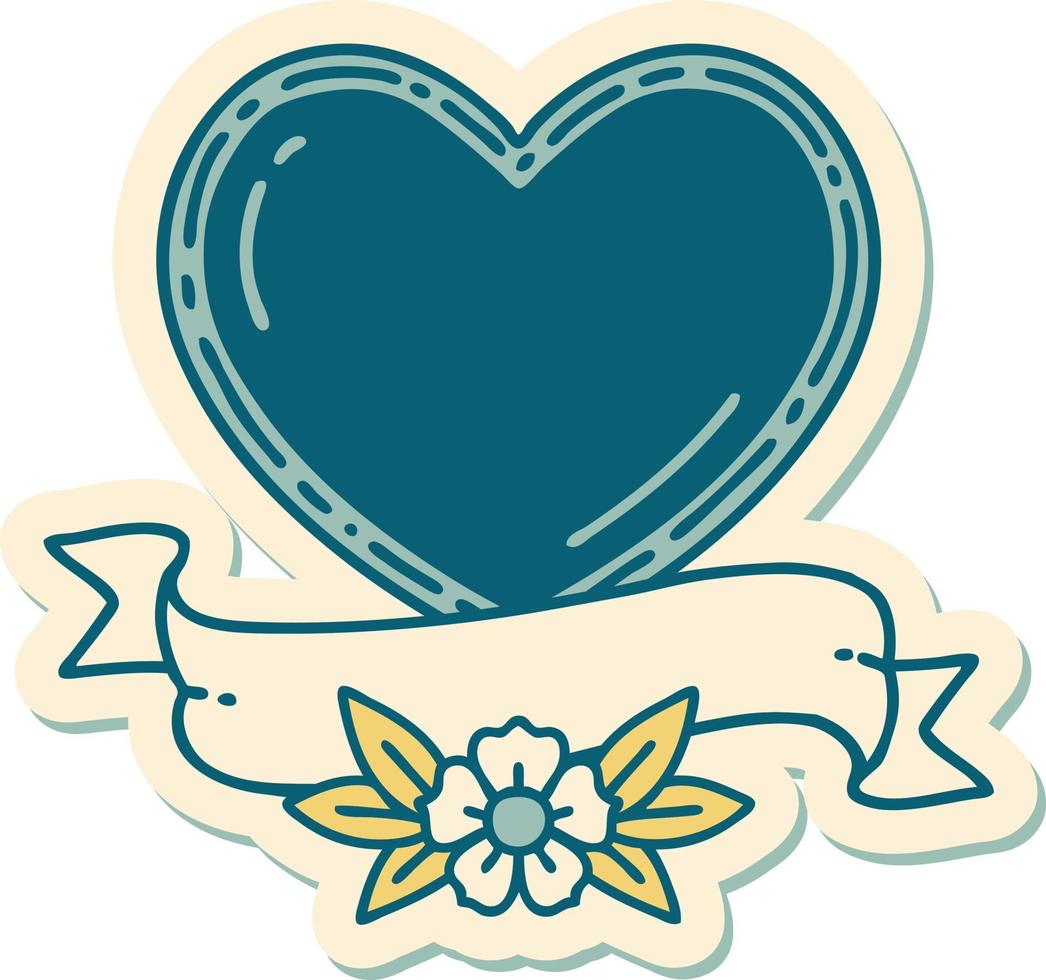 adesivo de tatuagem em estilo tradicional de um coração e banner vetor