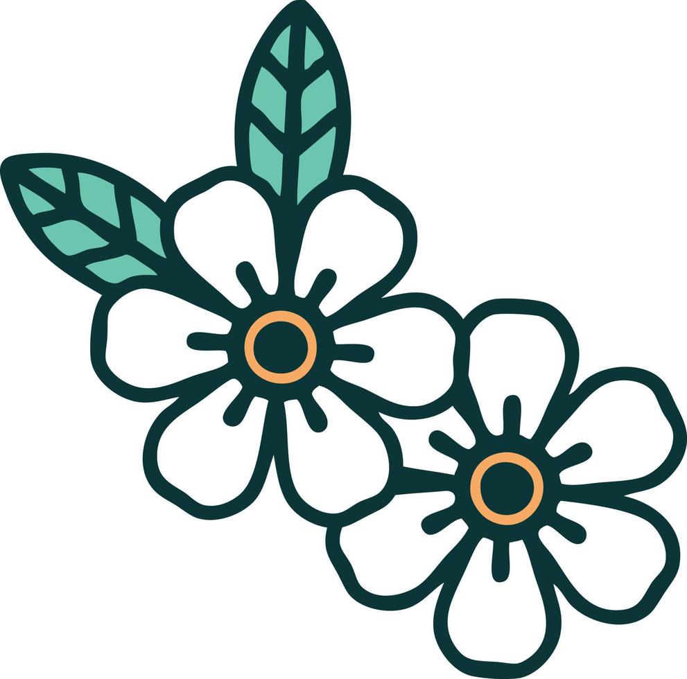 imagem de estilo de tatuagem icônica de flores vetor