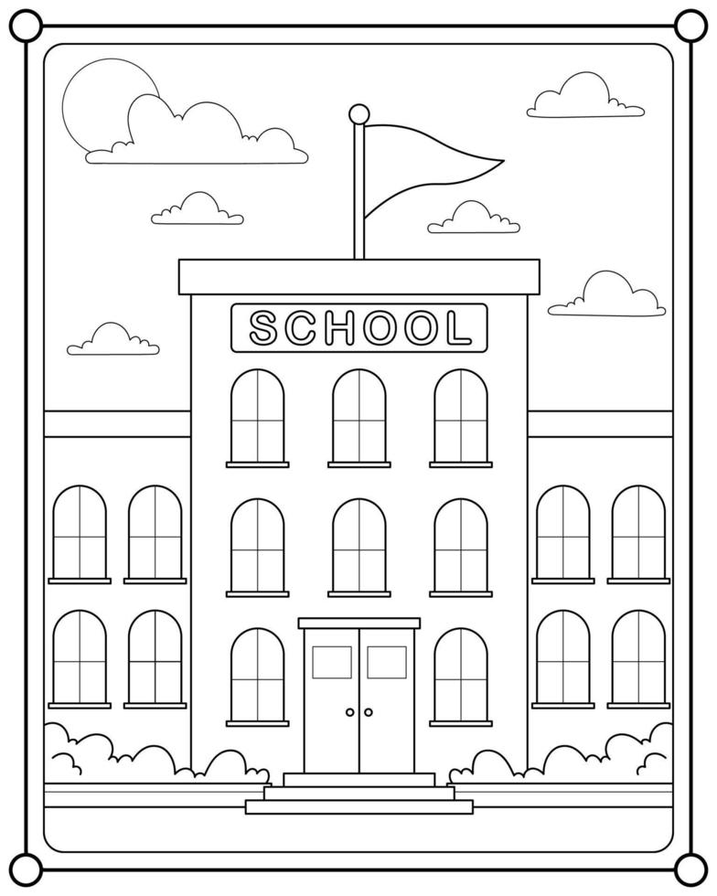 prédio escolar adequado para ilustração vetorial de página para colorir infantil vetor