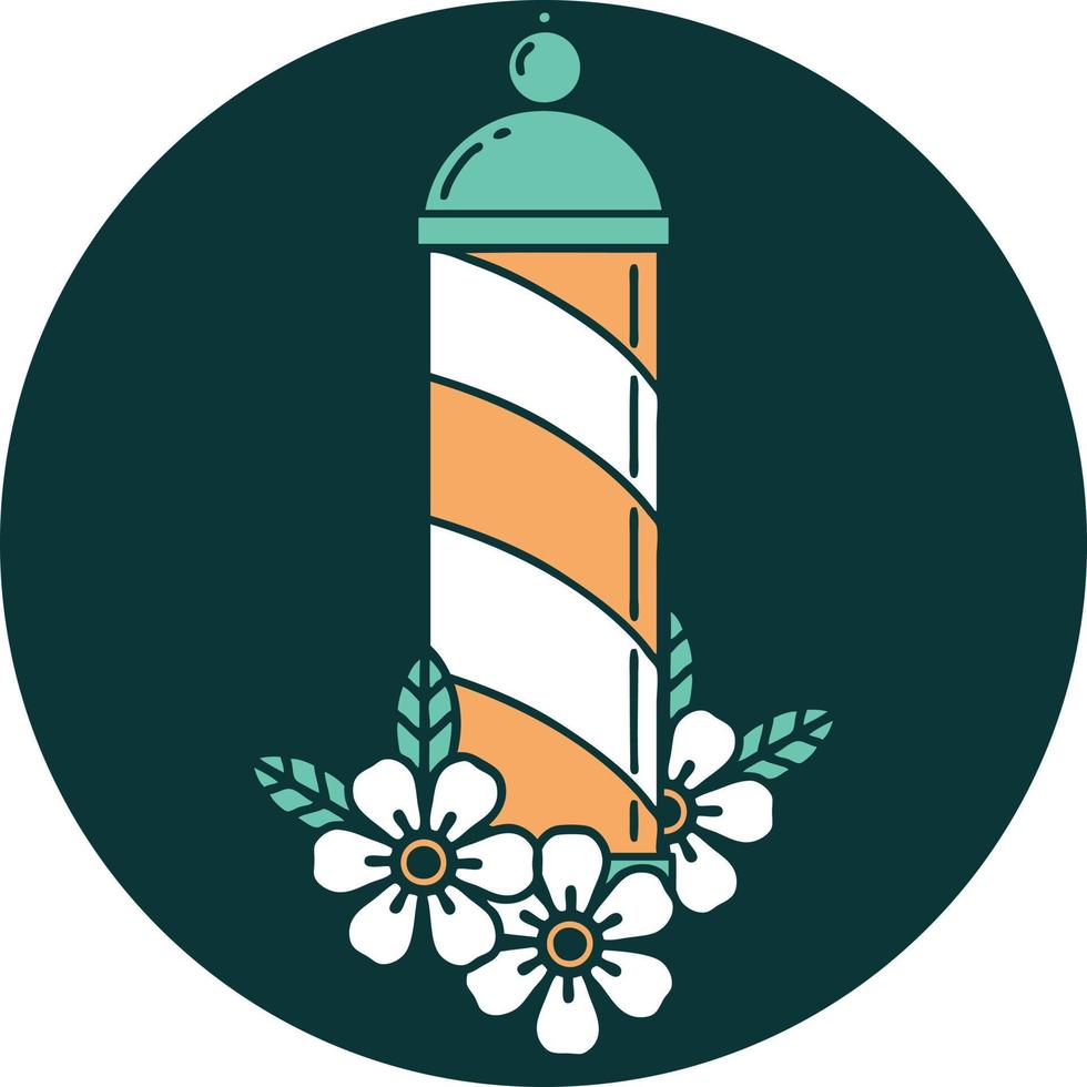 ícone de estilo de tatuagem de um poste de barbeiro vetor