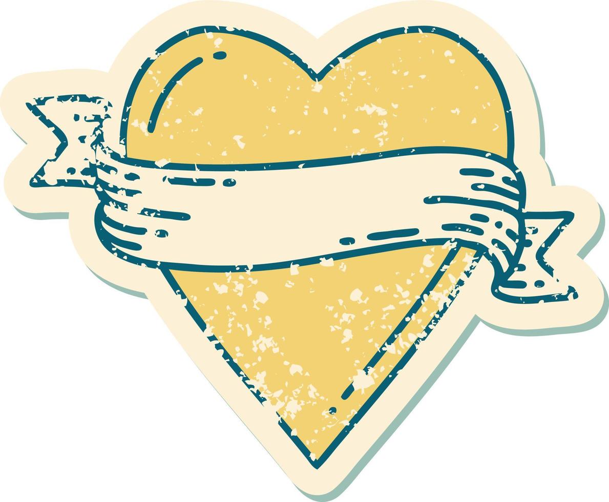 ícone de estilo de tatuagem de adesivo angustiado de um coração e banner vetor