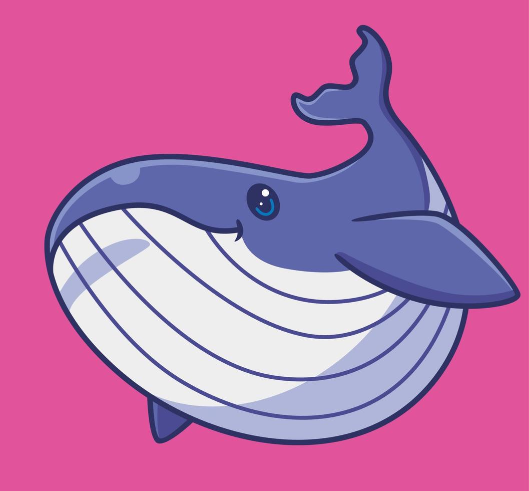 linda baleia azul ativa. ilustração animal isolada dos desenhos animados. vetor de logotipo premium de design de ícone de etiqueta de estilo simples. personagem mascote