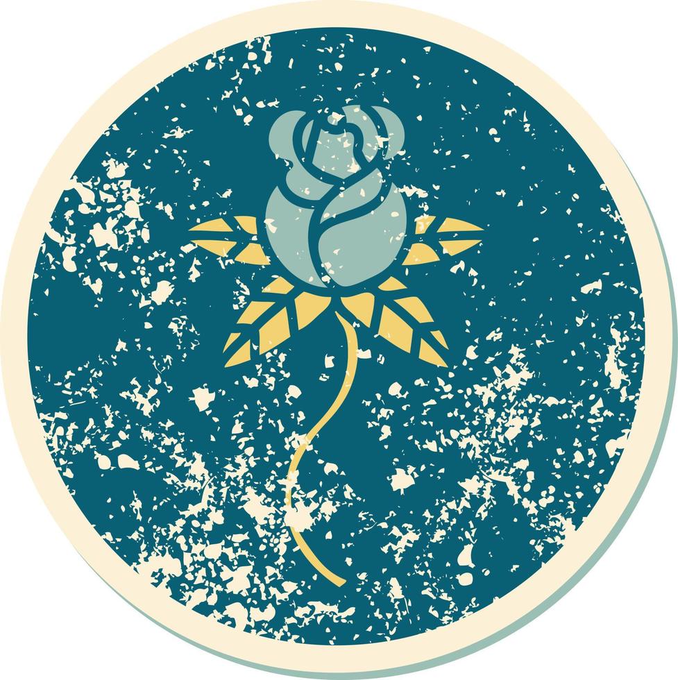 ícone de estilo de tatuagem de adesivo angustiado de uma rosa vetor