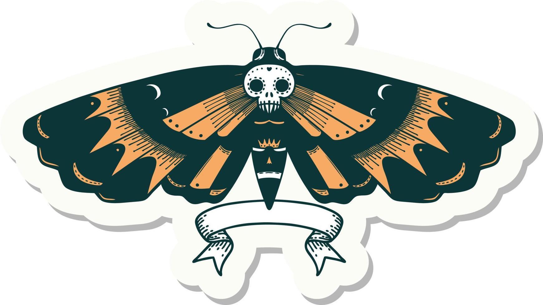 adesivo de tatuagem com banner de uma mariposa de cabeça de morte vetor