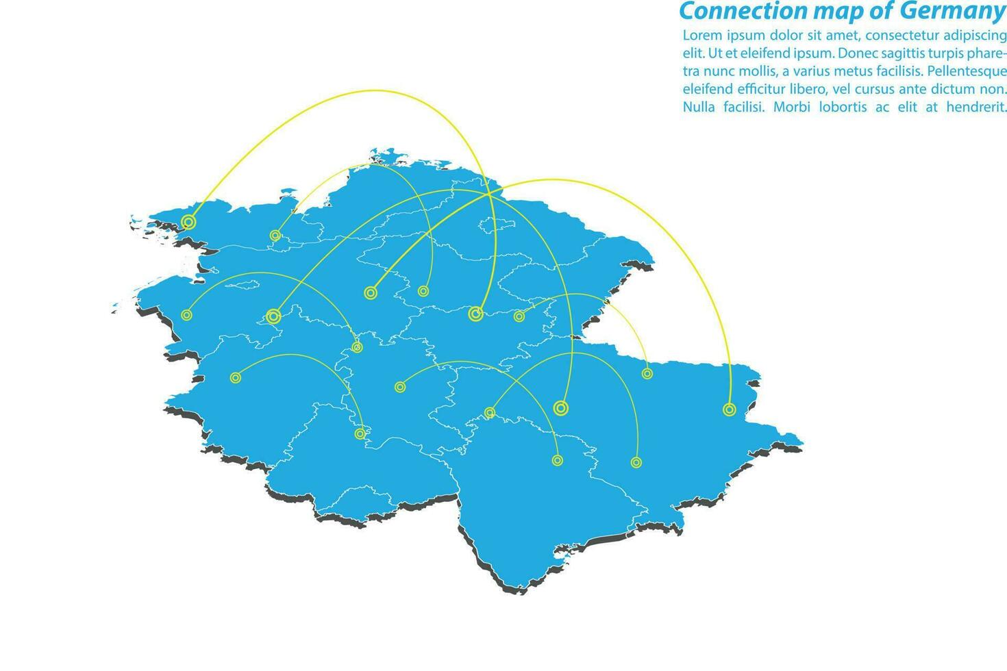 moderno do design de rede de conexões de mapa da alemanha, melhor conceito de internet do negócio de mapa da alemanha da série de conceitos, ponto de mapa e composição de linha. mapa infográfico. ilustração vetorial. vetor