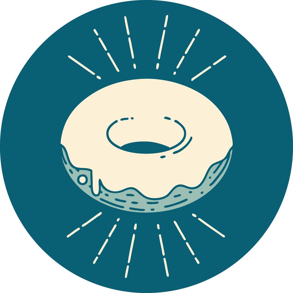 ícone de um donut gelado estilo tatuagem vetor