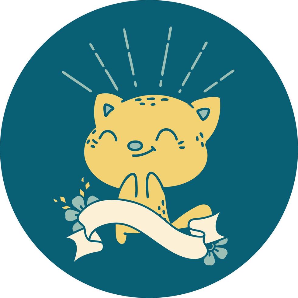 ícone de um gato feliz estilo tatuagem vetor