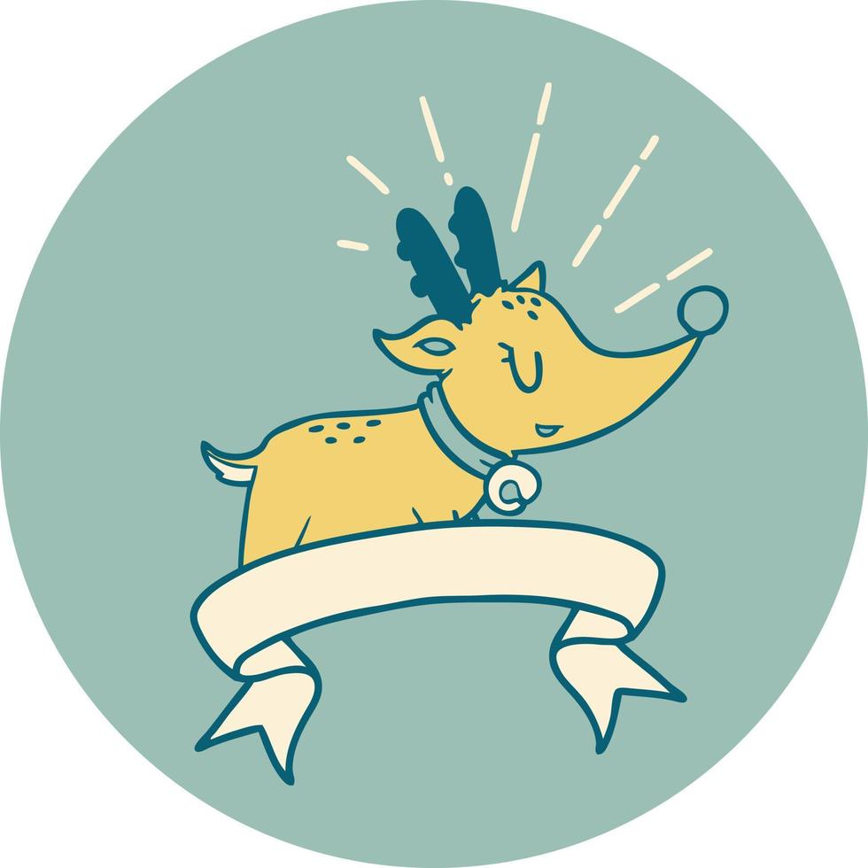 ícone de uma rena de natal estilo tatuagem vetor