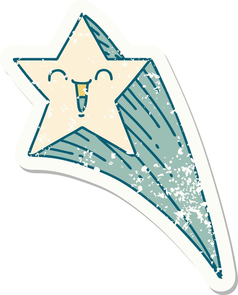 adesivo velho usado de uma estrela cadente estilo tatuagem vetor