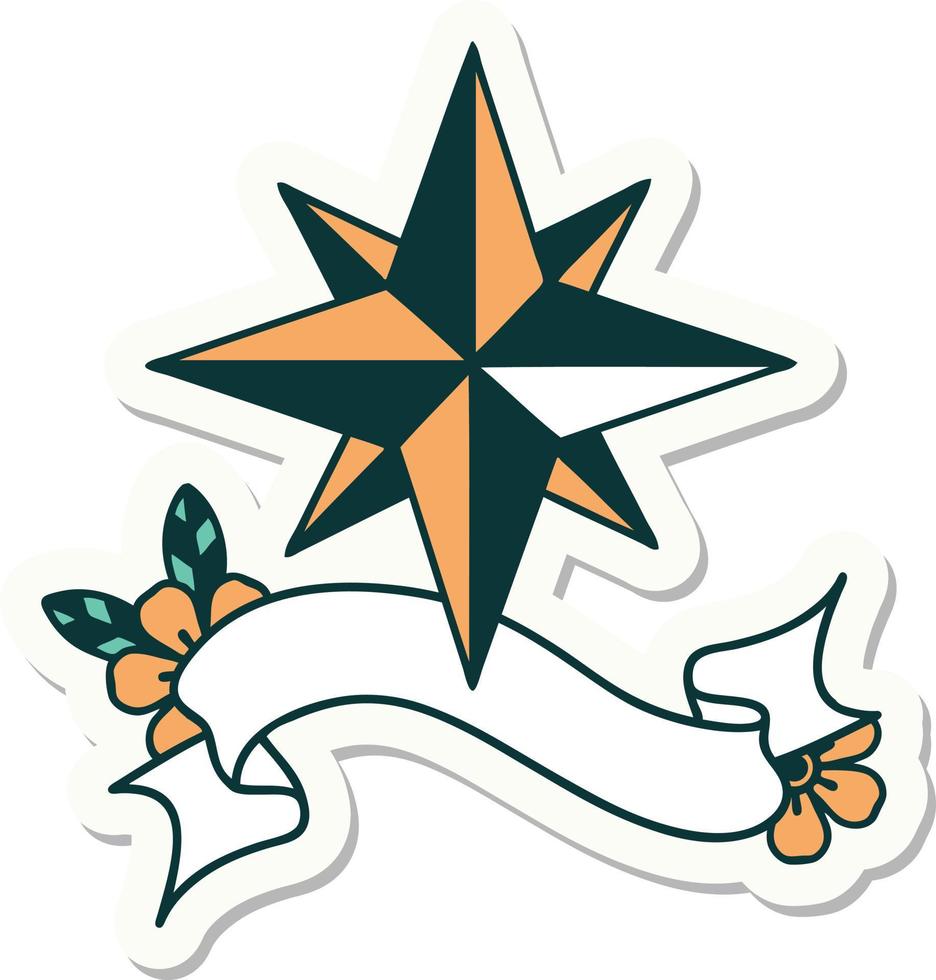 adesivo de tatuagem com banner de uma estrela vetor