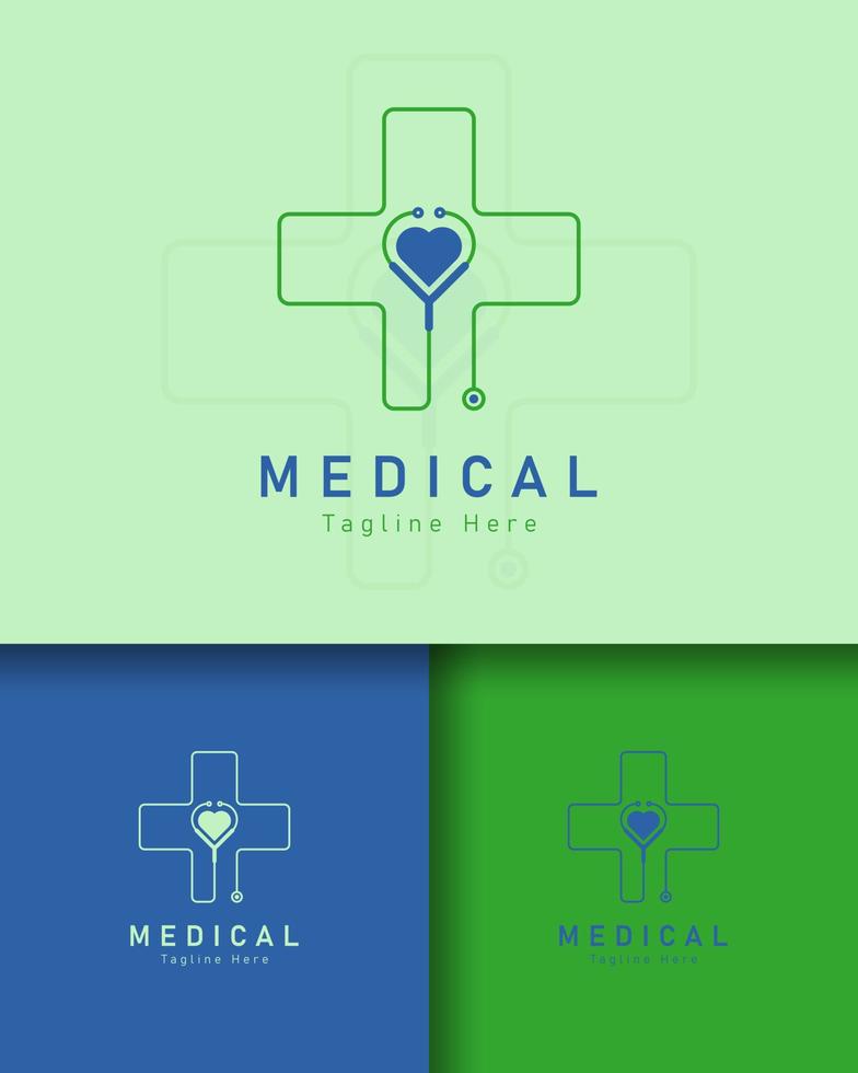 design de logotipo de saúde médica em fundo colorido diferente vetor