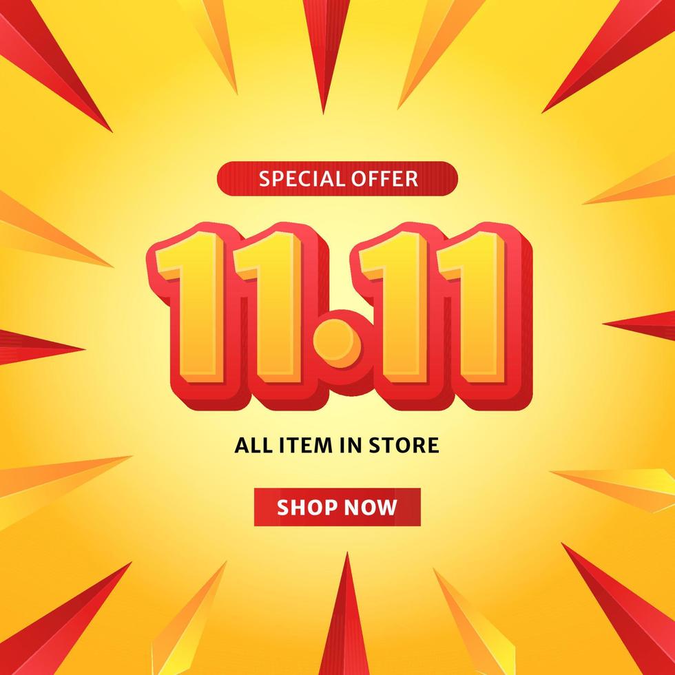 11 11 hot deal dia de compras com desconto oferta promoção panfleto banner conceito vetor