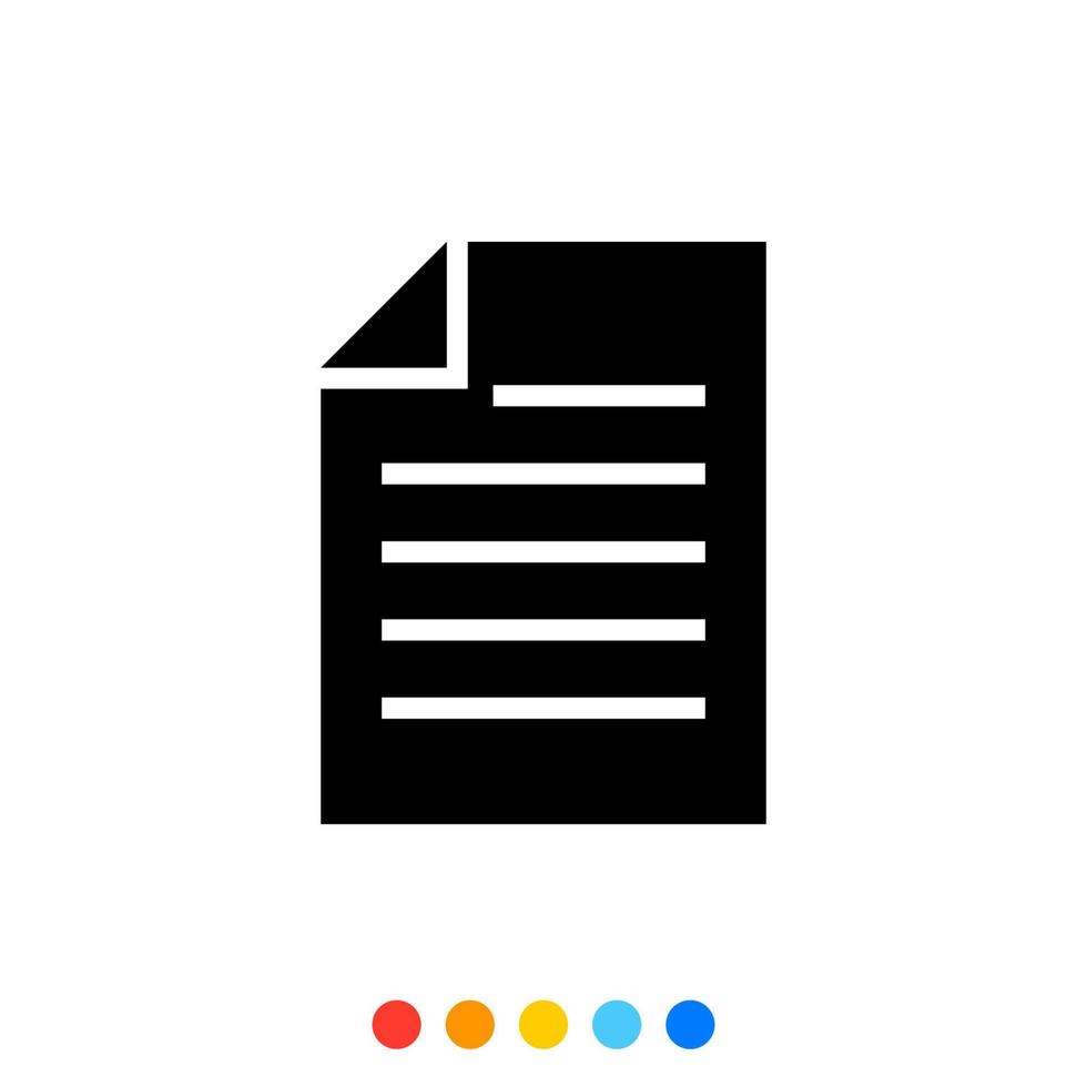 documento simples ou ícone de glifo de arquivo, vetor e ilustração.