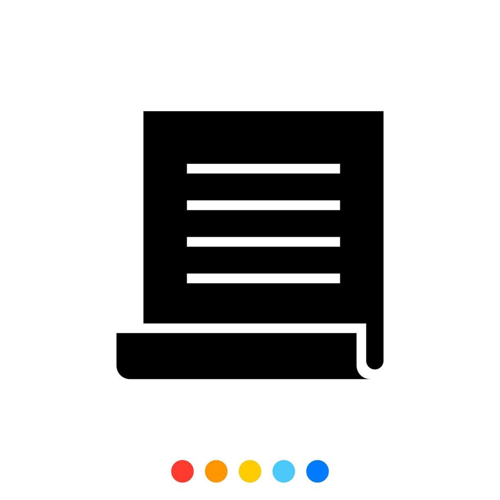 ícone de glifo de documento do script, ícone de papel de rolagem, vetor e ilustração.