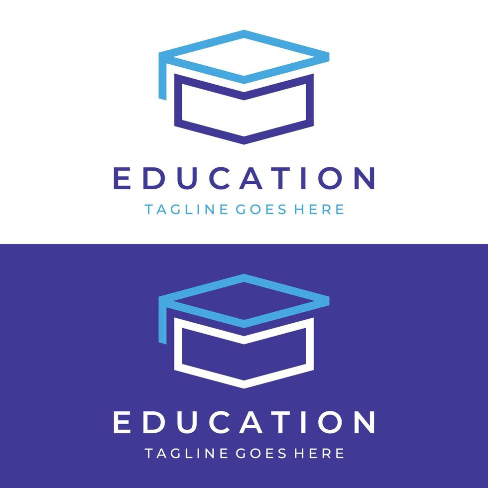 design de modelo de logotipo de educação de estudante criativo com chapéu, livro, lápis ou caneta sign.inspired por graduando students.logos para universidades, faculdades de educação e escolas. vetor