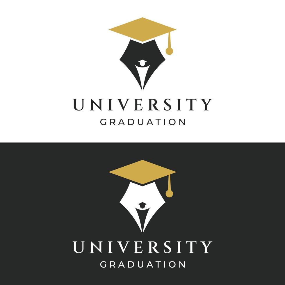 design de modelo de logotipo de educação de estudante criativo com chapéu, livro, lápis ou caneta sign.inspired por graduando students.logos para universidades, faculdades de educação e escolas. vetor