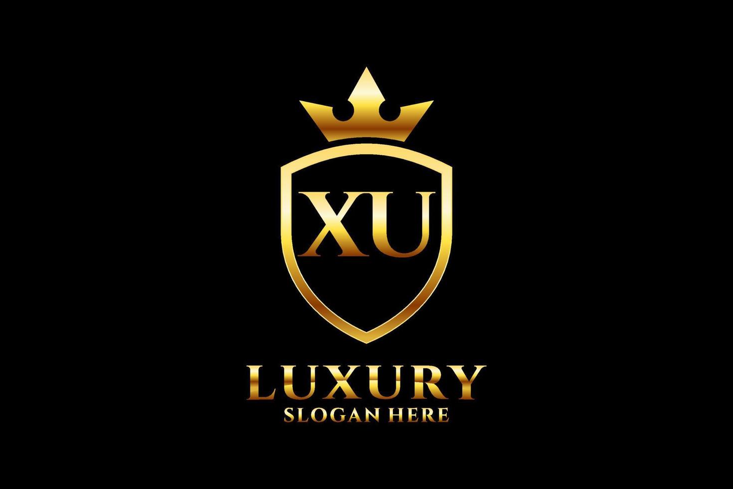 inicial xu elegante logotipo de monograma de luxo ou modelo de crachá com pergaminhos e coroa real - perfeito para projetos de marca luxuosos vetor