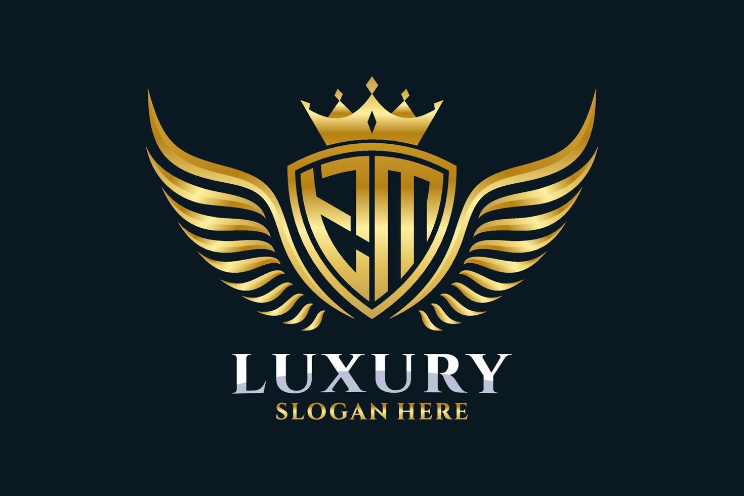 luxo royal wing letter tm crest gold color logo vector, logotipo da vitória, logotipo da crista, logotipo da asa, modelo de logotipo vetorial. vetor