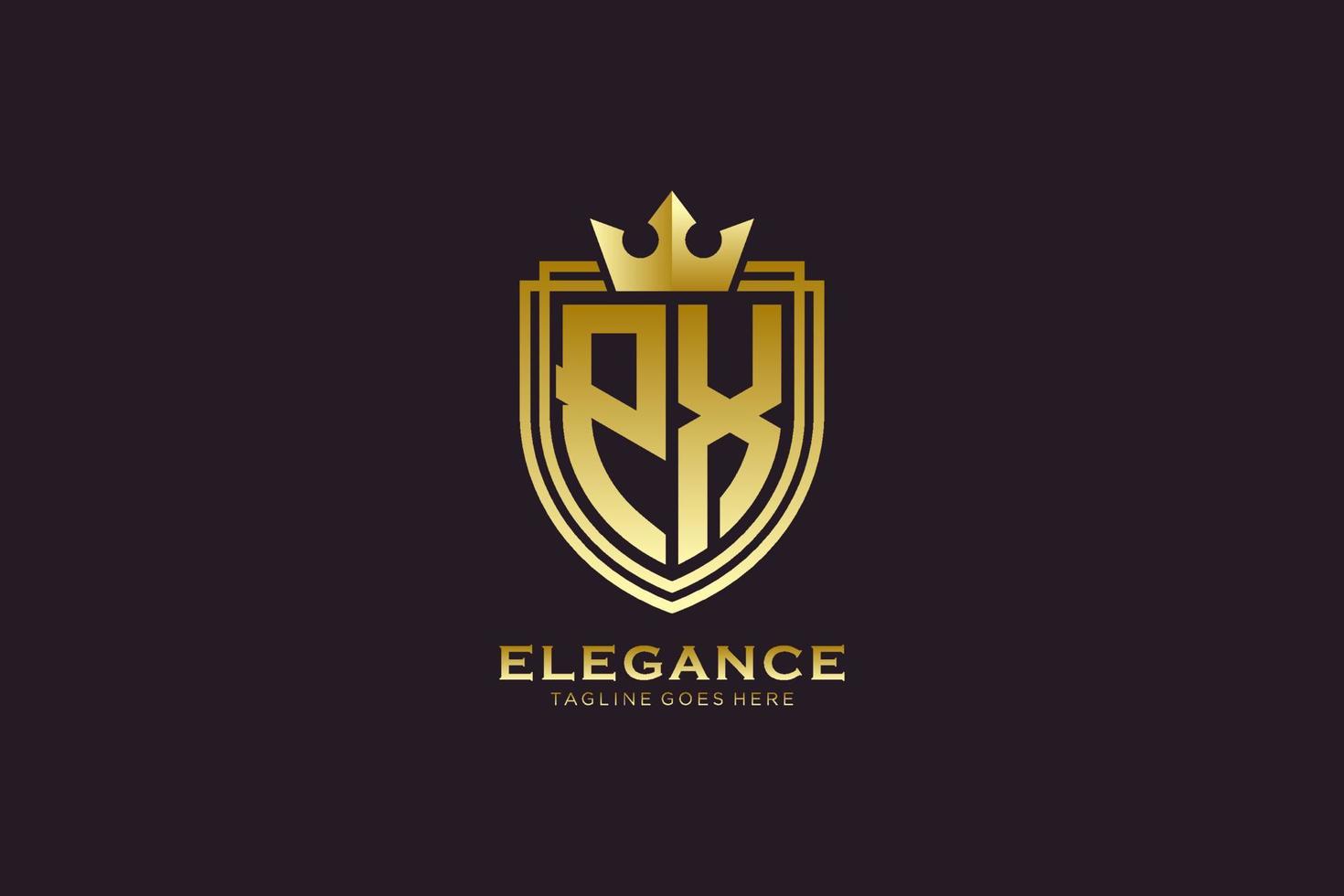 logotipo de monograma de luxo elegante px inicial ou modelo de crachá com pergaminhos e coroa real - perfeito para projetos de marca de luxo vetor