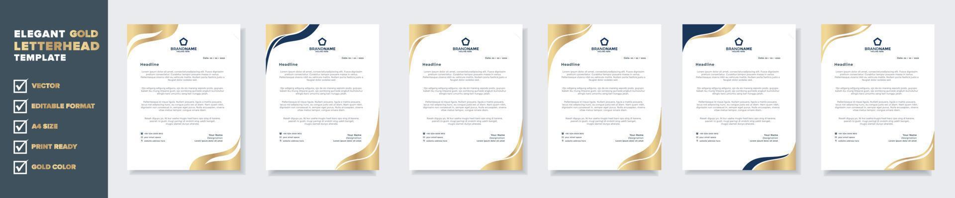 modelo de design de papel timbrado dourado de luxo para estacionário para formato editável de corporação de negócios eps10 vetor