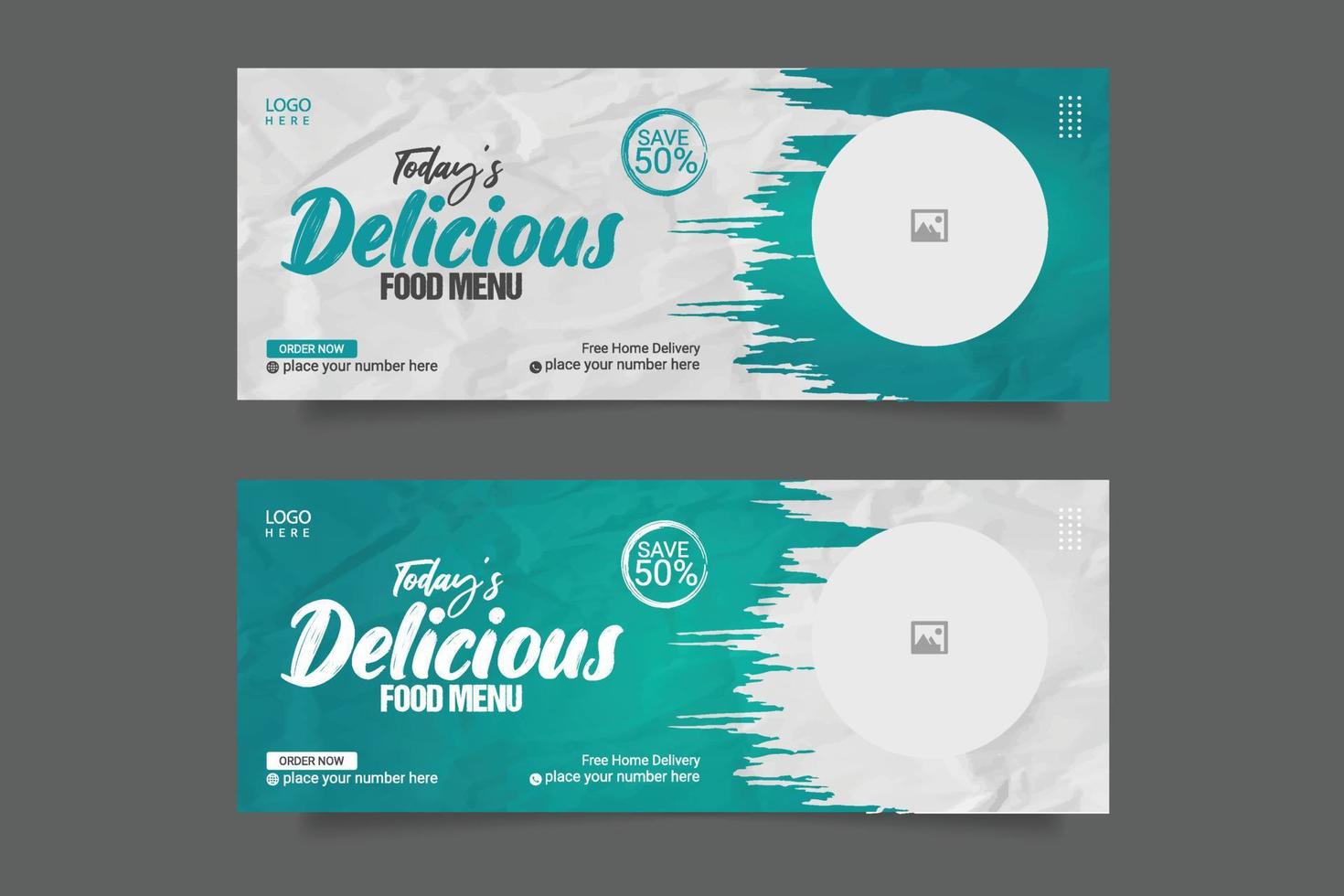 design de modelo de banner de capa de mídia social promocional de comida, conjunto de capa social de negócios de restaurante plano moderno, banner, postagem de mídia social, capa de linha do tempo, banner web, design de modelo vetor