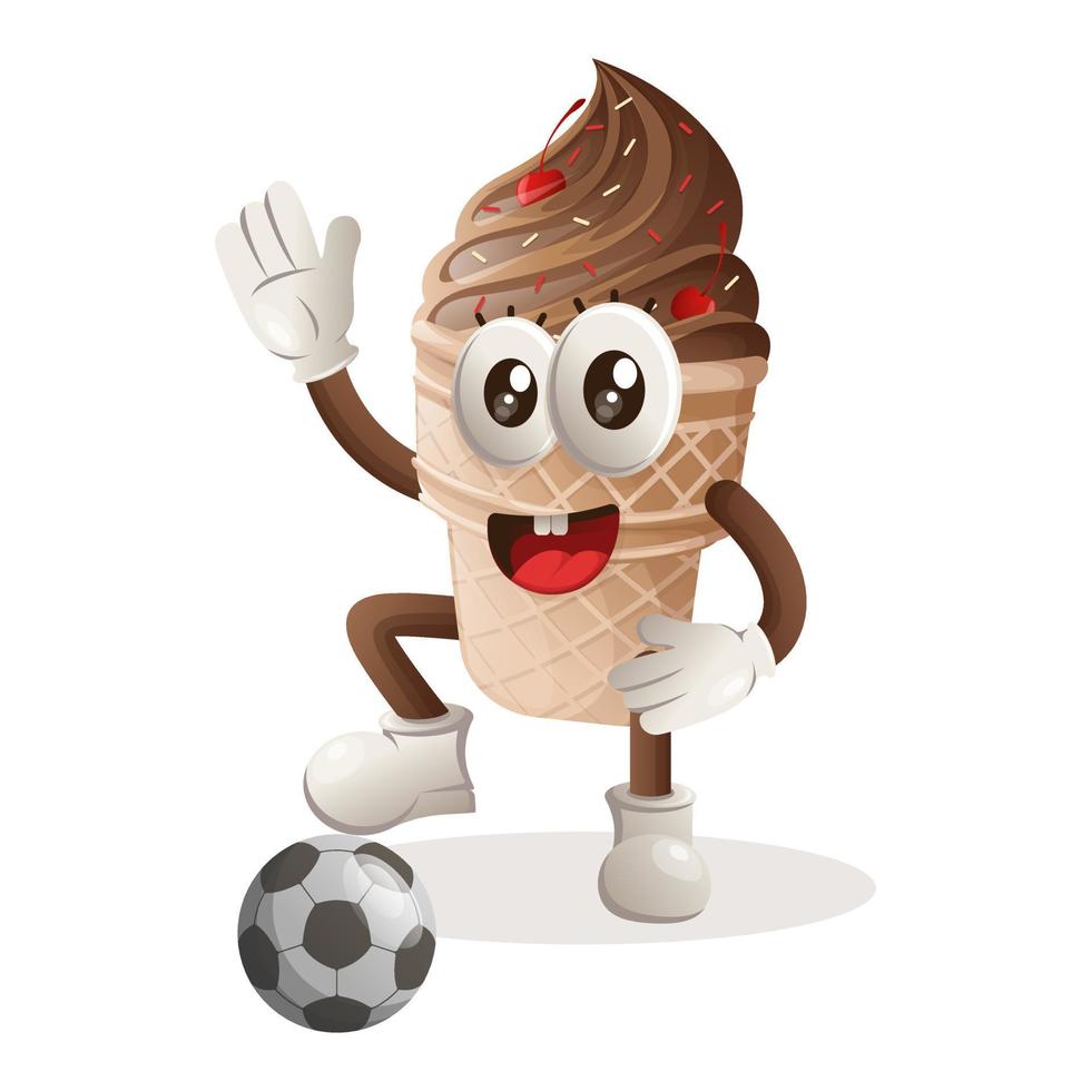 mascote de sorvete bonito jogar futebol, bola de futebol vetor