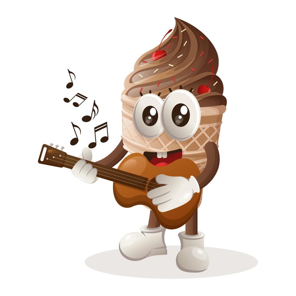 mascote de sorvete fofo tocando guitarra vetor