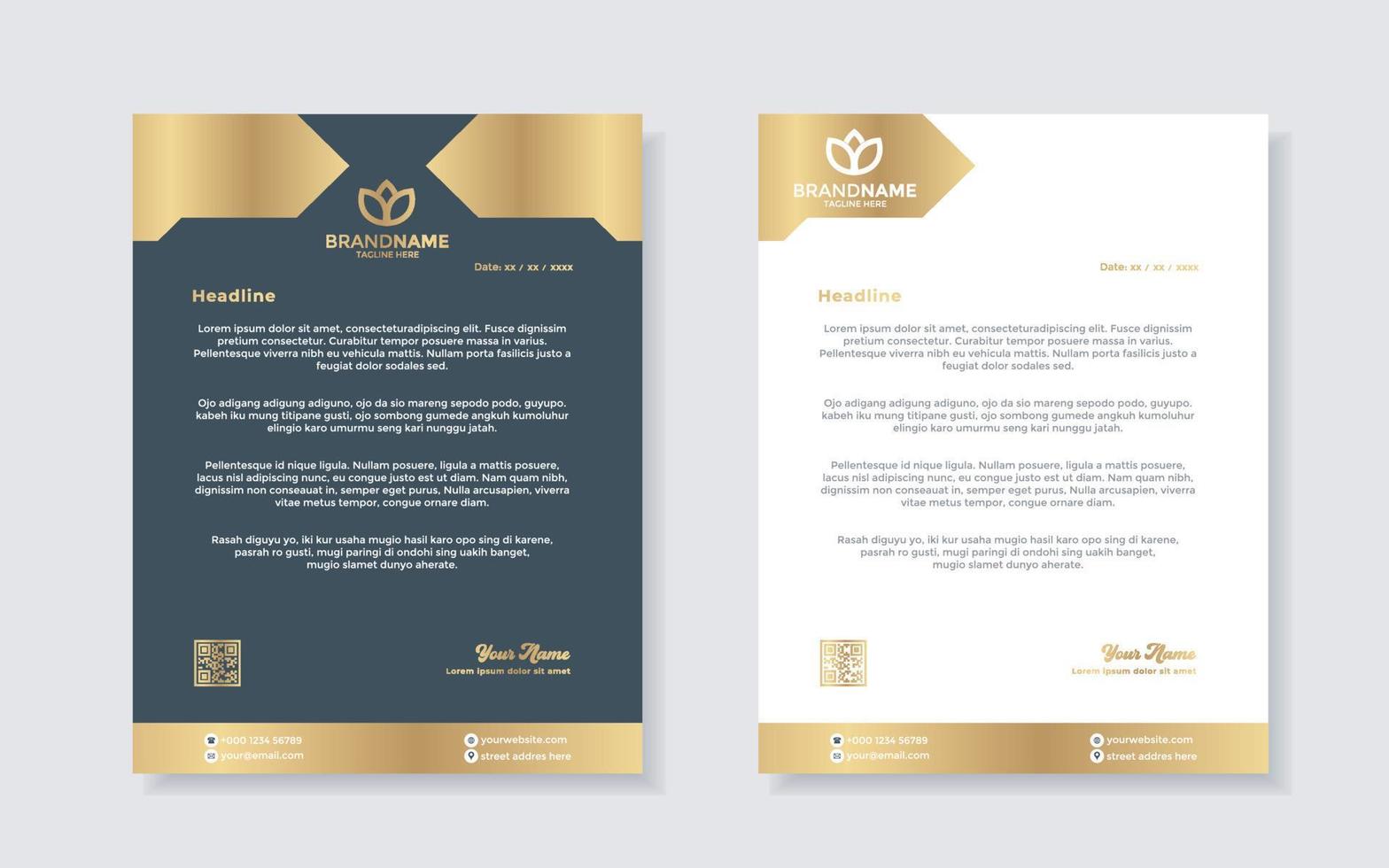 modelo de design de papel timbrado dourado de luxo para estacionário para formato editável de corporação de negócios vetor