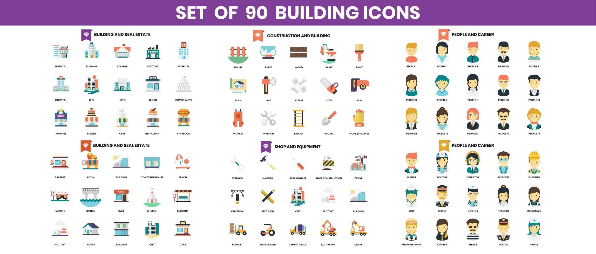conjunto de ícones de construção civil para negócios vetor