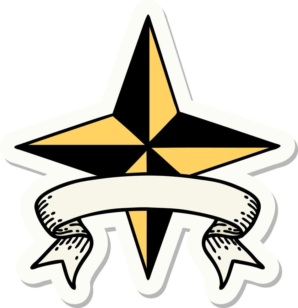 adesivo de tatuagem com banner de uma estrela vetor