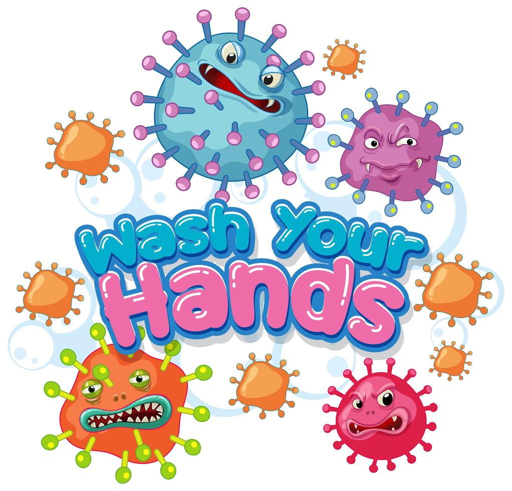 design de cartaz de coronavírus com lavar as mãos texto vetor