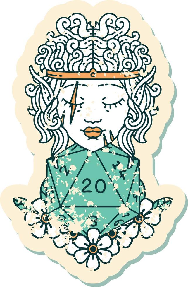 personagem bárbaro elfo com ilustração natural de rolo de vinte dados vetor