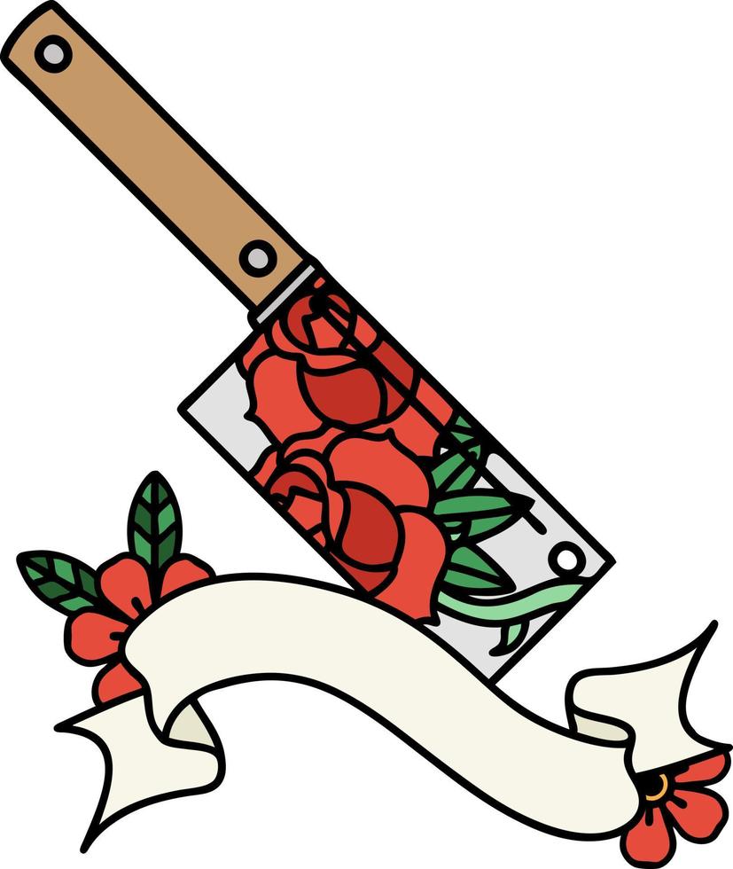 tatuagem com bandeira de um cutelo e flores vetor