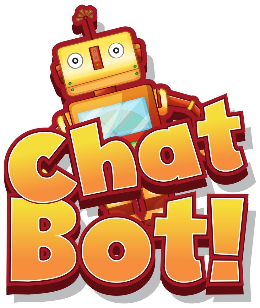 design de fonte para palavra chat bot com brinquedo robô bonito vetor
