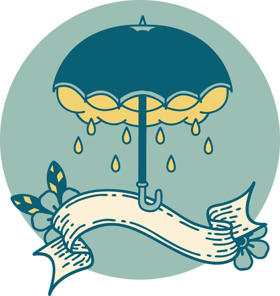 ícone com banner de um guarda-chuva e nuvem de tempestade vetor